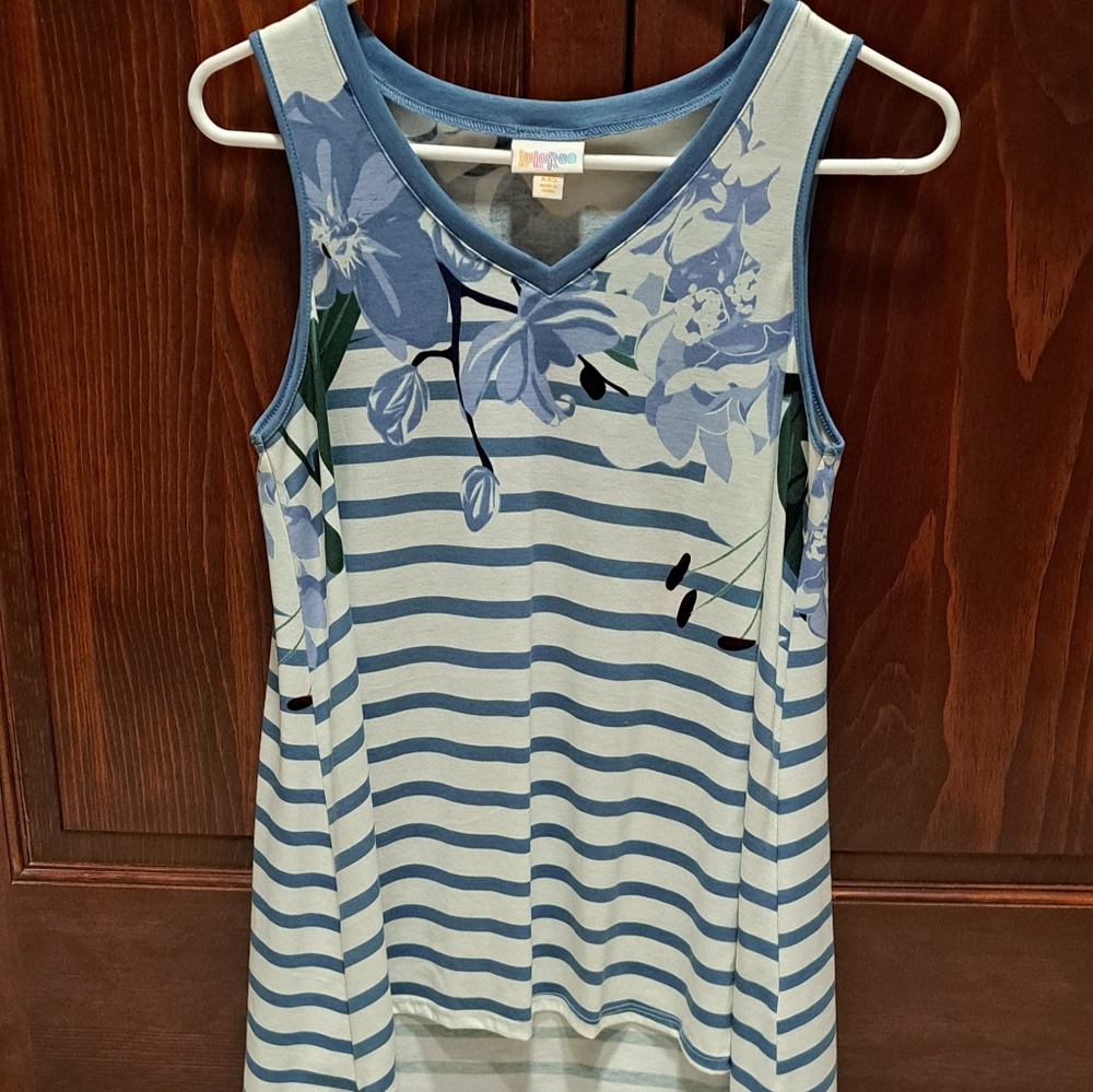Lularoe Blue Striped Floral Tank Top